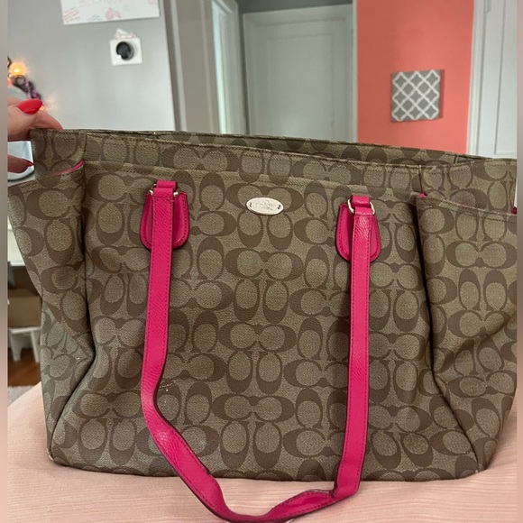 Large Coach bag, with pink straps. - Picture 1 of 6